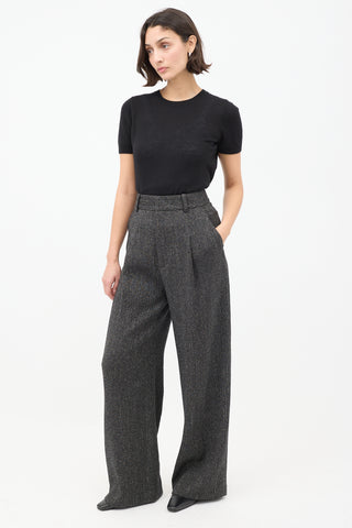 Smythe Black Tweed Pleated Wide Leg Trouser