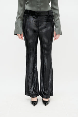 Smythe Black Velvet Metallic Striped Pant