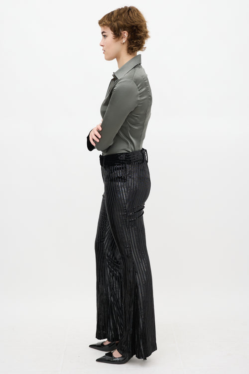 Smythe Black Velvet Metallic Striped Pant