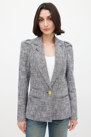 Smythe Black 
White Crosshatch Pouf Blazer