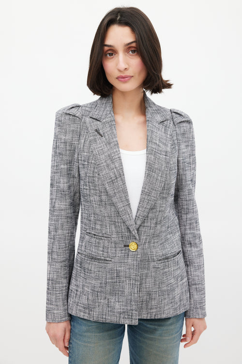 Smythe Black 
White Crosshatch Pouf Blazer