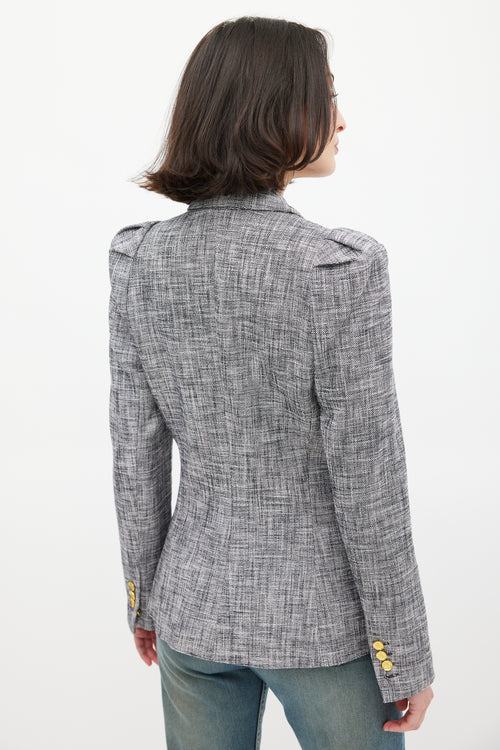 Smythe Black 
White Crosshatch Pouf Blazer