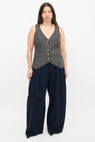 Smythe Black 
White Wool Plaid Vest