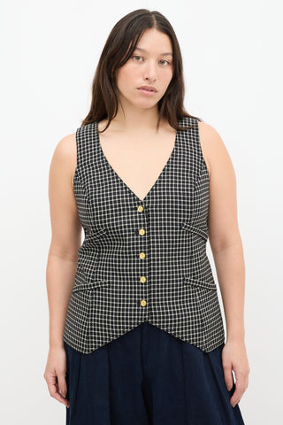 Smythe Black 
White Wool Plaid Vest