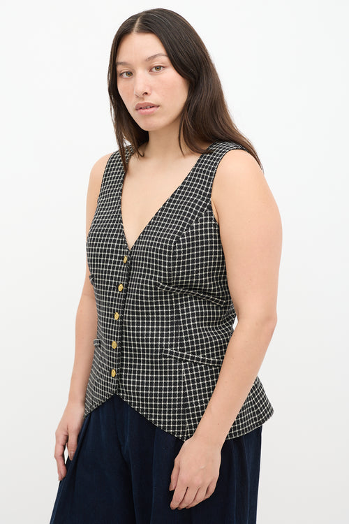 Smythe Black 
White Wool Plaid Vest