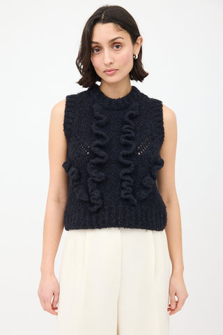 Smythe Black Wool 
Nylon Knit Ruffle Top