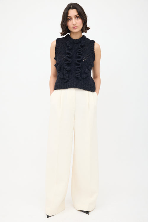 Smythe Black Wool 
Nylon Knit Ruffle Top