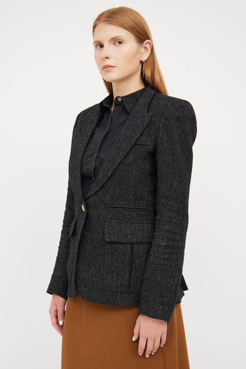 Smythe Black Wool Peak Lapel Blazer