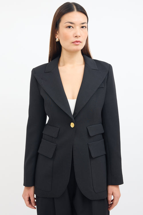 Smythe Black Wool Peak Lapel Birkin Blazer