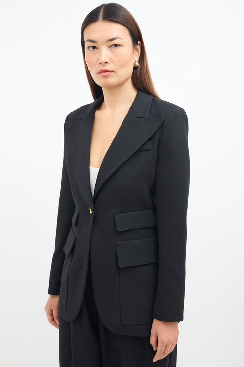 Smythe Black Wool Peak Lapel Birkin Blazer