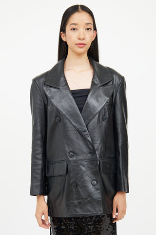 Smythe Black Leather Double Breasted Blazer