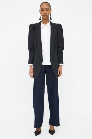 Smythe Black Ruched Textured Button Blazer