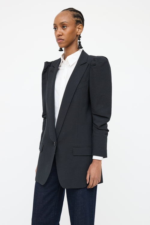 Smythe Black Ruched Textured Button Blazer