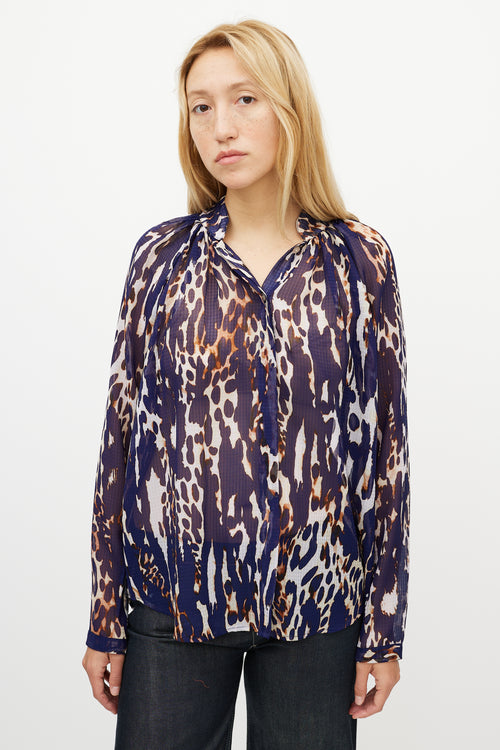 Smythe Blue 
Multicolour Gathered Pattern Shirt