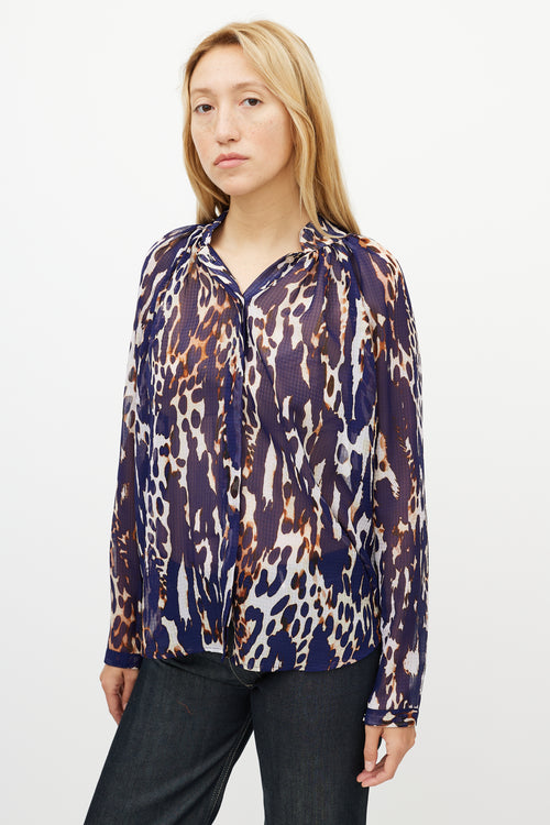 Smythe Blue 
Multicolour Gathered Pattern Shirt