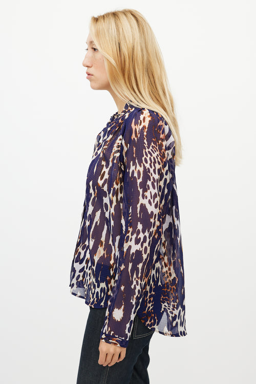 Smythe Blue 
Multicolour Gathered Pattern Shirt