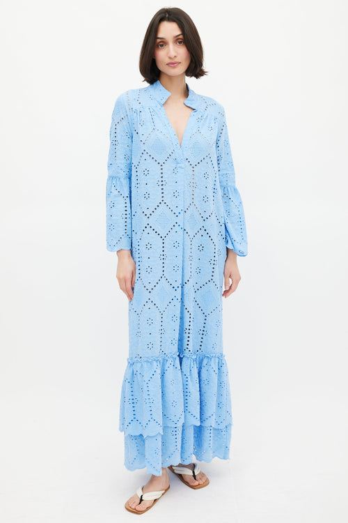 Smythe Blue Eyelet Lace Trumpet Dress