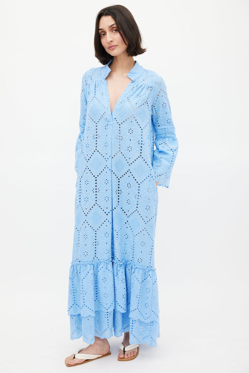 Smythe Blue Eyelet Lace Trumpet Dress