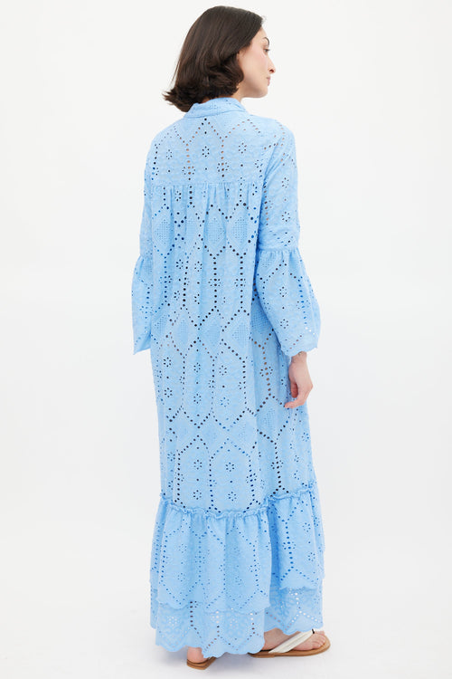 Smythe Blue Eyelet Lace Trumpet Dress