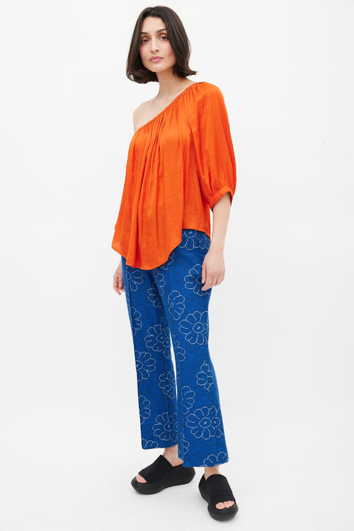 Smythe Blue Floral Pintuck Crop Trouser