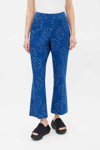 Smythe Blue Floral Pintuck Crop Trouser