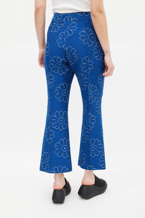 Smythe Blue Floral Pintuck Crop Trouser