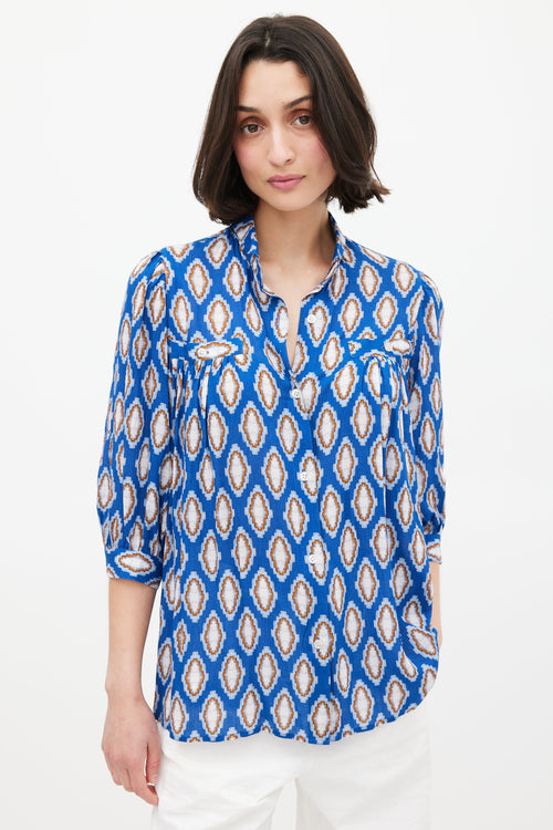 Smythe Blue 
Multi Print Foulard Blouse