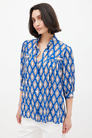 Smythe Blue 
Multi Print Foulard Blouse