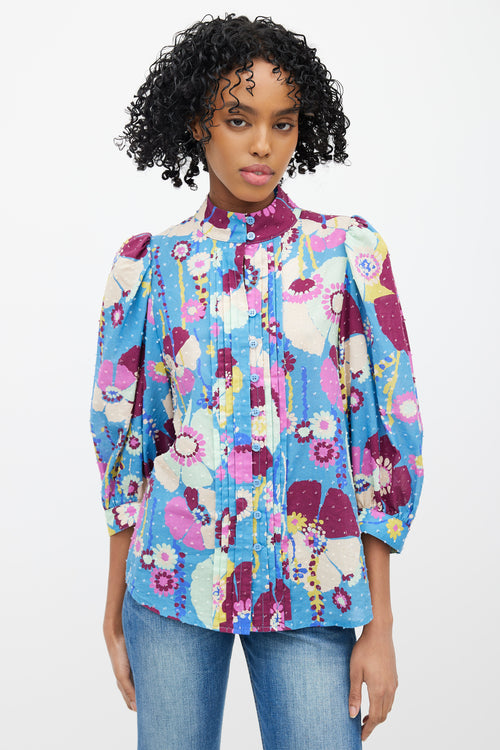 Smythe Blue 
Multicolour Floral Pleated Top