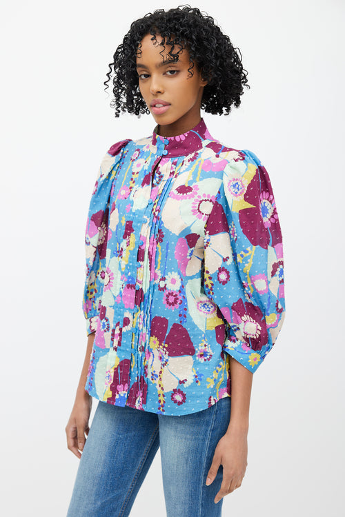 Smythe Blue 
Multicolour Floral Pleated Top