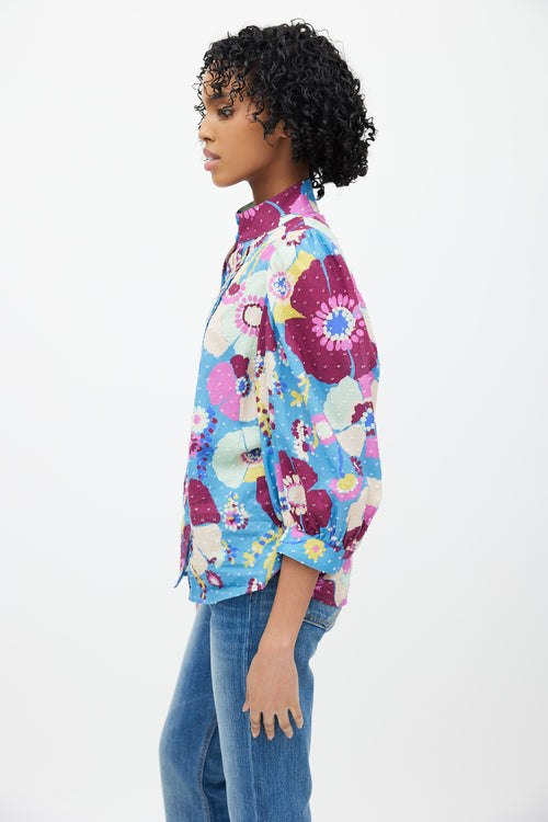 Smythe Blue 
Multicolour Floral Pleated Top