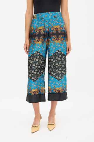 Smythe Blue 
Multicolour Ornate Wide Cropped Trouser