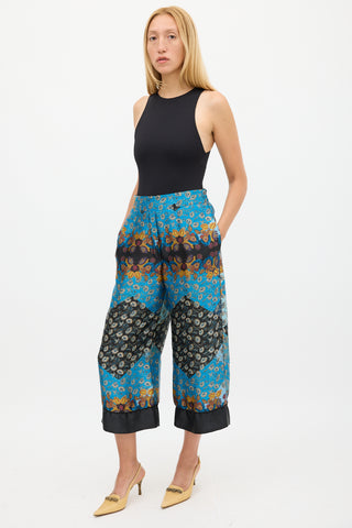 Smythe Blue 
Multicolour Ornate Wide Cropped Trouser