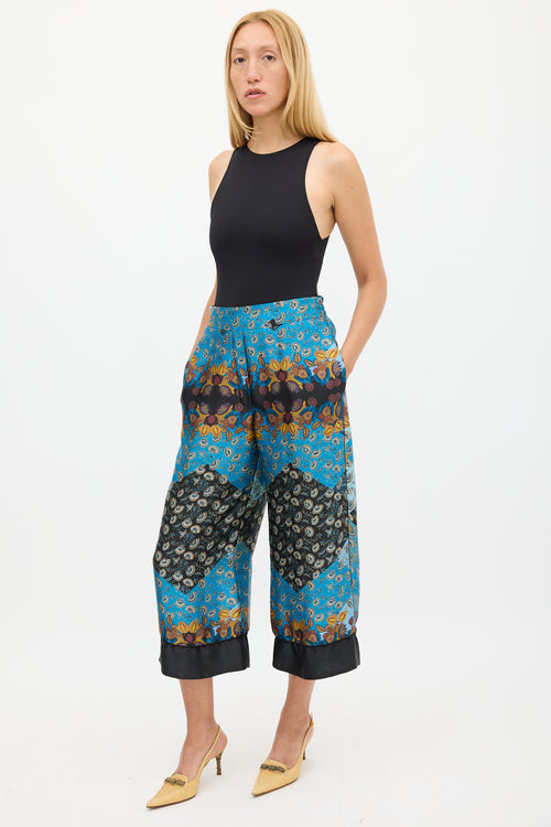 Smythe Blue 
Multicolour Ornate Wide Cropped Trouser