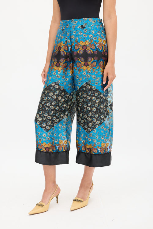 Smythe Blue 
Multicolour Ornate Wide Cropped Trouser