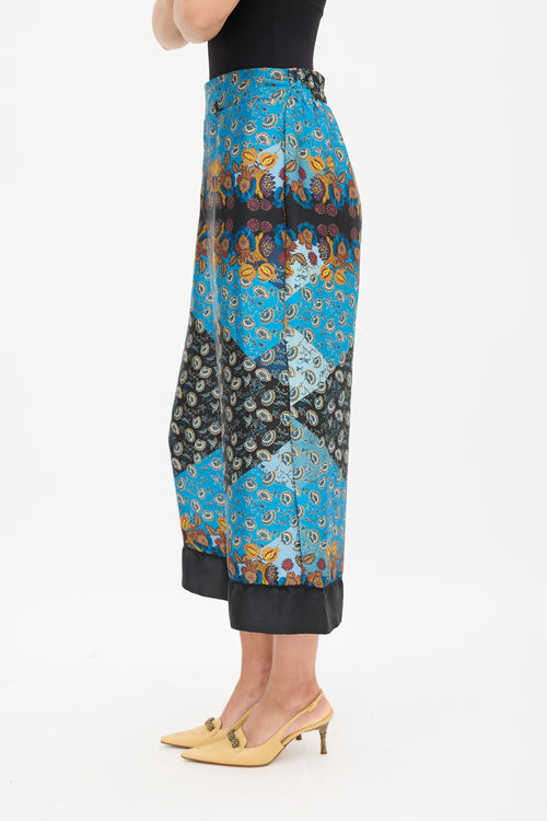 Smythe Blue 
Multicolour Ornate Wide Cropped Trouser