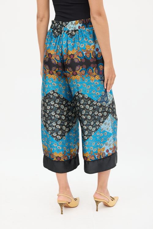 Smythe Blue 
Multicolour Ornate Wide Cropped Trouser