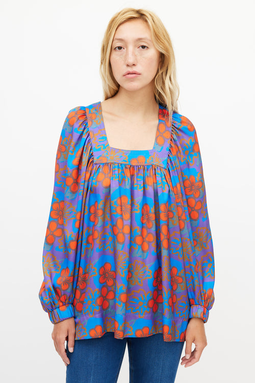 Smythe Blue 
Orange Floral Blouse