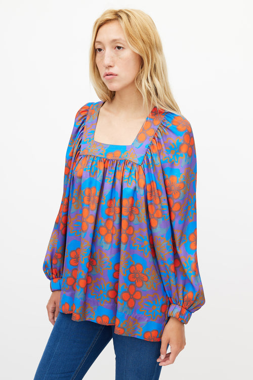 Smythe Blue 
Orange Floral Blouse