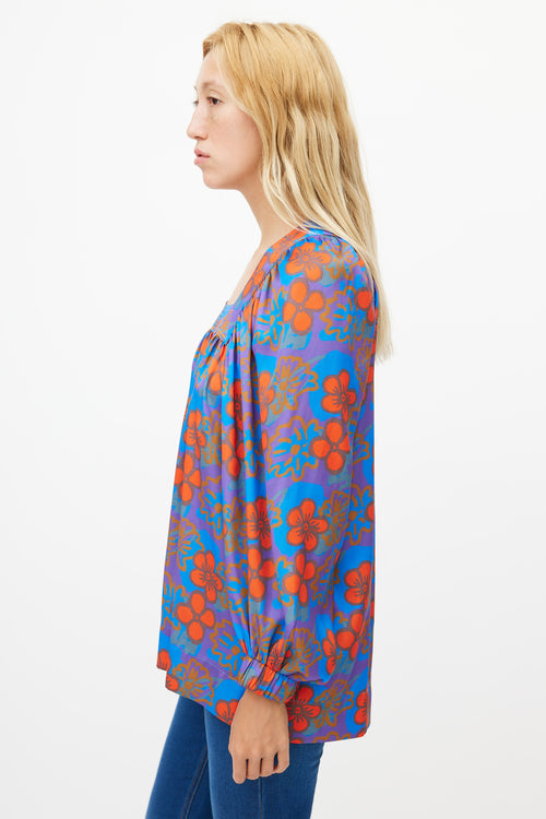 Smythe Blue 
Orange Floral Blouse