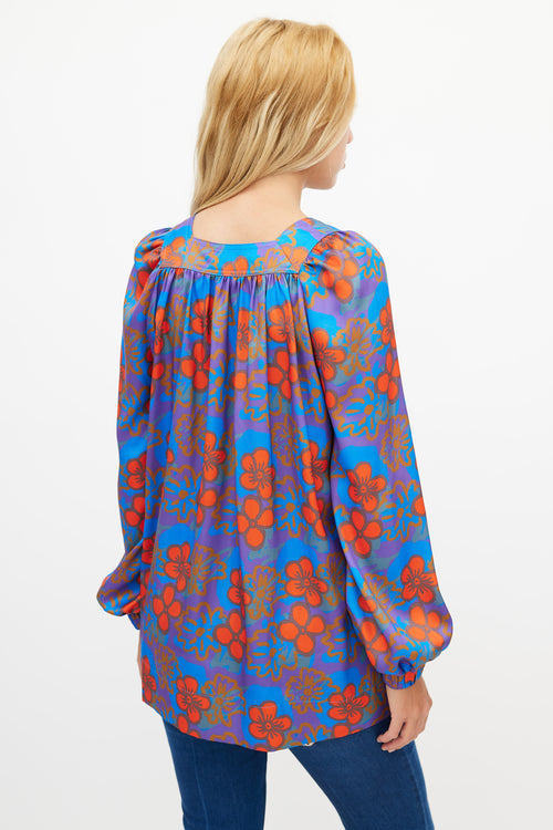 Smythe Blue 
Orange Floral Blouse