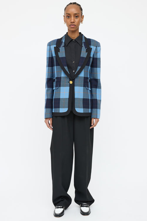 Smythe Blue 
Multi Plaid Wool Peak Blazer