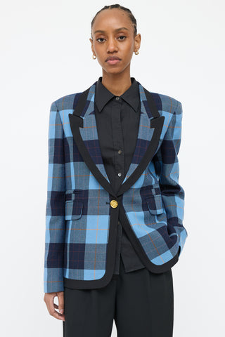 Smythe Blue 
Multi Plaid Wool Peak Blazer