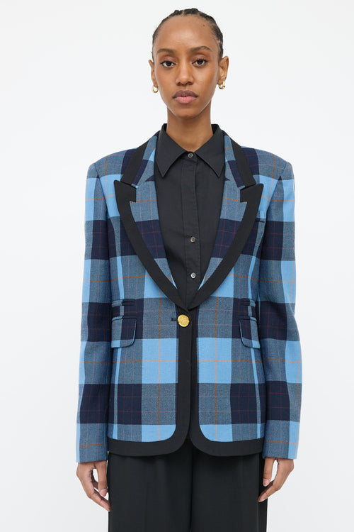 Smythe Blue 
Multi Plaid Wool Peak Blazer