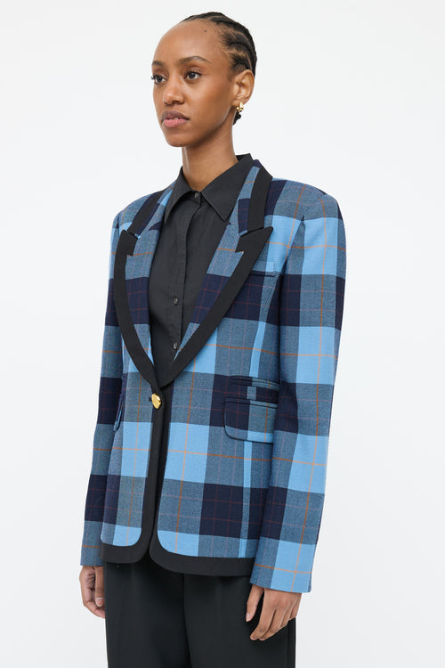 Smythe Blue 
Multi Plaid Wool Peak Blazer