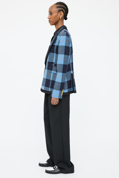 Smythe Blue 
Multi Plaid Wool Peak Blazer