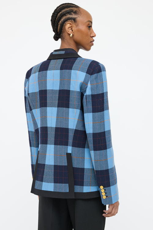 Smythe Blue 
Multi Plaid Wool Peak Blazer