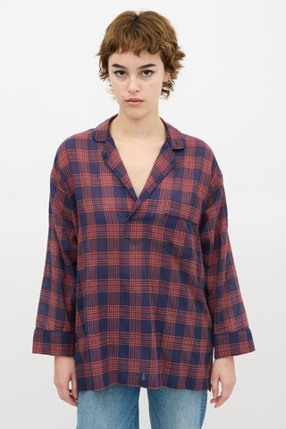 Smythe Blue 
Red Checkered Over The Head Shirt