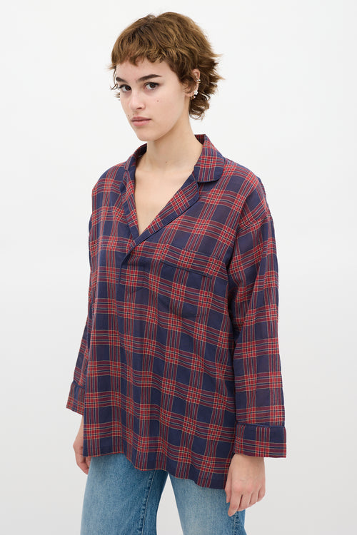 Smythe Blue 
Red Checkered Over The Head Shirt