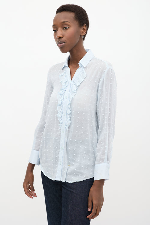 Blue Ruffled Polka Dot Shirt